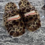 Balenciaga cheetah print faux fur slides